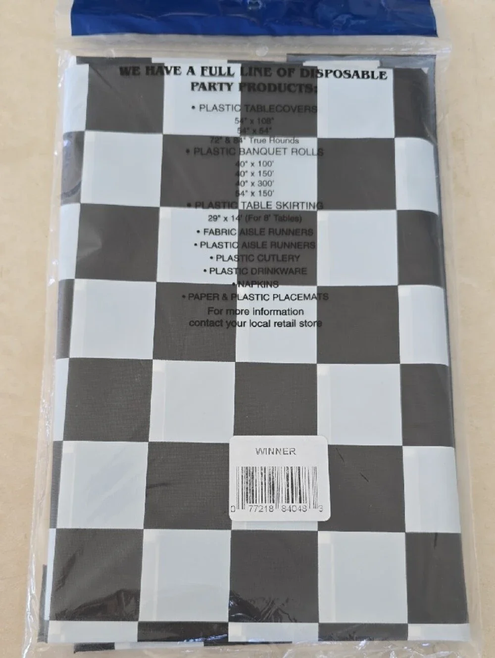 NWT Set Of 5 Black and White Checked Disposable Plastic Tablecovers